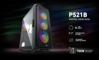POWERBOOST PB-P521B 750w 80+ Bronze USB 3.0 ATX Mesh RGB fan siyah Kasa